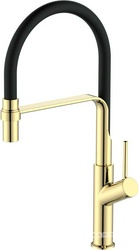 Смеситель для кухни, гибкий излив, цв. черный/матовое золото