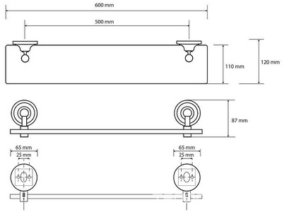 Полка для ванной стеклянная 600x120x87мм, (цв.бронза),  ZZ Bemeta Retro 144102247