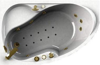 Ванна акрил."АМЕЛИЯ-GOLD"1600х1050, левая, ГМ7+НМ2, контрол. 200, смес./излив "Бриз/Линкольн (мал.)-GOLD", молдинг, фронт. пан.,слив-перелив и каркас