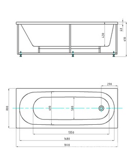 Ванна акриловая  180*80 см, БЕЗ каркаса, панелей и слива-перелива, ZZ Azario FELISA AV.0040180