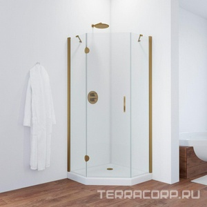 Душевое ограждение пятиугольное , 90*90*1900, профиль бронза, стекло "Сатин", БЕЗ поддона ZZ Vegas Glass AFA-Pen AFA-Pen900510-лев