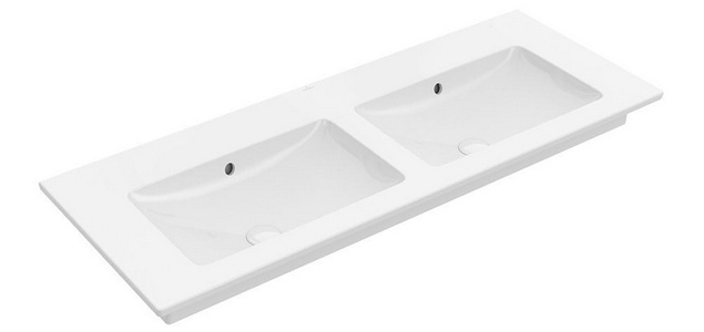 Раковина 1300х500мм, двойная, 2 отв. д/смес., с переливом, для установки с мебелью, (цв. 01 white),  ZZ Villeroy & Boch Venticello 4111DL01