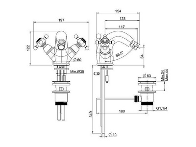 Смеситель для биде, с д/к, (цв.золото),  ZZ Fima Carlo Frattini Elizabeth F5092/2OR