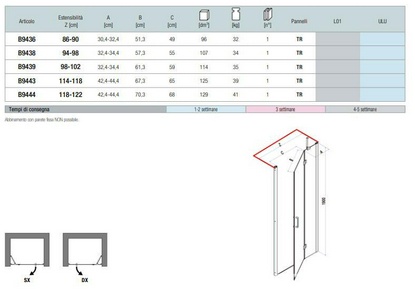 Дверь в нишу 114-118xh190см, (вход 65см) петли двери и непод.сегм справа (профиль цв. хром, стекло прозрачное StarClean),  ZZ Samo Polaris Design B9443 ULU TR DX
