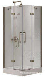 Душ. уголок 900х900хh1950мм, квадрат., 2 расп.двери, вход 865мм слева,с 2-мя неподв.сегм., (стекло прозр., 8мм, фурн. цв.бронза), Magic XX