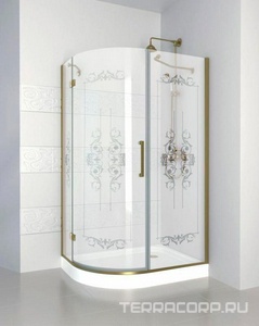 Душ.угол.1200х900хh1950мм,R550,ассиметрич, "Правая" (петли слева), вход 730мм,(стек.8мм, матов.с прозр.рис,фурн.цв.бронза),Magic-RP ZZ Cezares Magic-Royal Palce MAGIC-RH-1-120/90-ROYAL PALACE-PP-Br-R