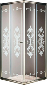 Душевое ограждение квадр. 885-900х885-900хh1950мм, 2 сдвижные двери, (ст.прозр.с матовым рисунком 6мм, фурн/бронза),  ZZ Cezares Giubileo GIUBILEO-A-2-90-SCORREVOLE-CP-Br