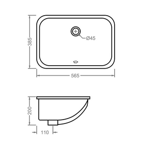 Раковина встраиваемая в столешницу снизу, прямоугольная 560х380мм, без отв. д/смесит., с переливом, БЕЗ компл.крепл.арт.ACA001, (цв. белый), ZZ ArtСeram Nettuno NTL001 01; 00