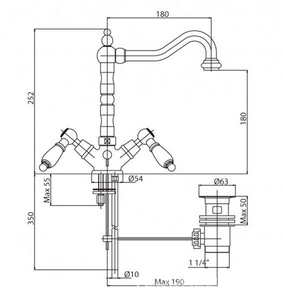 Смеситель для раковины, с д/к, (цв. бронза, ручки белые),  ZZ Cezares First FIRST-LS2-02-Bi