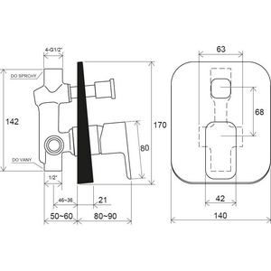 Смеситель настенный с переключателем TD F 061.00 Ravak 10° FREE X070134
