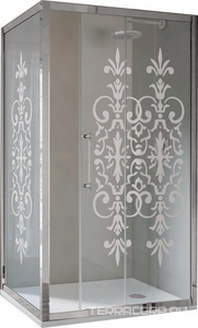 Стенка боковая для душевой двери, 100(97-100)хh200см, правая/левая, (стекло матовое с прозр. декором, профиль цв.хром),  ZZ Samo Villa Borchese B7329 ULU R6