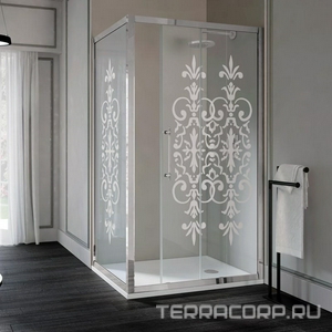 Стенка боковая для душевой двери, 100(97-100)хh200см, правая/левая, (стекло матовое с прозр. декором, профиль цв.хром),  ZZ Samo Villa Borchese B7329 ULU R6