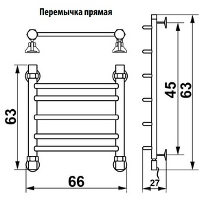 Полотенцесушитель " (г2) ВП" 600x600 мм, с полкой, подключение 1"*3/4, установочный набор в комплекте ZZ Ника ЛП ЛП (г2) ВП 60/60