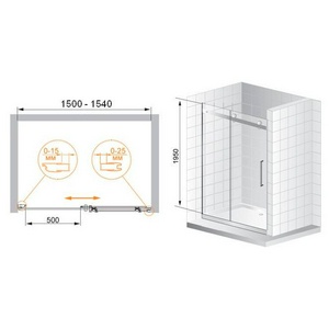 Дверь в нишу 1500хh1950мм, "Левая", сдвижная дверь справа, вход 480мм, (стекло прозр. 8мм, фурнит. цв.хром),  XX Cezares Stylus STYLUS-BF-1-150-C-Cr-L