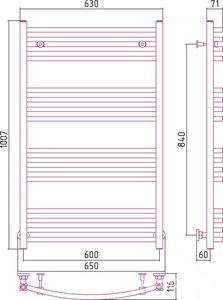Полотенцесушитель водяной "" 1000x600 мм, с полимерным покрытием, подключ. 3/4,  универсальное подключение, цв. хром ZZ Сунержа Аркус 00-0251-1060