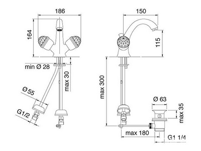 Смеситель для раковины, с д/к, (цв. хром/золото),  XX 3M Okay Swarovski 4614 CD