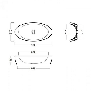 Раковина накладная на столешницу, овальная 75х37хh17,5мм, без отв. для смесителя и перелива,  ZZ Hatria Nido Y0R201