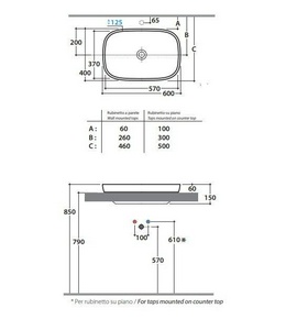 Раковина встраиваемая в столешницу сверху, прямоуг. 600х400хh60(150)мм, без отв.д/смесит., без перелива,  ZZ Globo Genesis GE042.BI