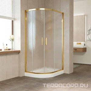 Душевое ограждение  90x100x1900 мм, полукруглое, ассиметричное, профиль золото, стекло шиншилла, БЕЗ поддона ZZ Vegas Glass ZS-F ZS-F 90*100 09 02