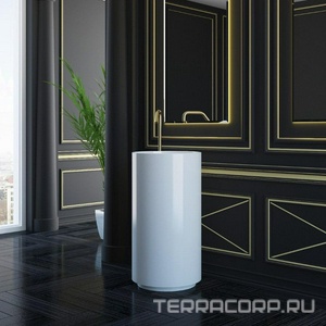 Раковина 450х450хh850мм, напольн, кругл, без отв.д/смес.и перел., литой камень S-Stone, матовый, донный клап.Up&Down цв.белый в компл.,  01 ZZ Salini Armonia 130111SM