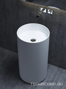 Раковина 450х450хh850мм, напольн, кругл, без отв.д/смес.и перел., литой камень S-Stone, матовый, донный клап.Up&Down цв.белый в компл.,  01 ZZ Salini Armonia 130111SM