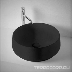 Раковина накладная на столешницу, круглая 43х43хh16см, без отв.д/смесит., без перелива, (цв.черный матовый),  ZZ Kerasan F10 460431