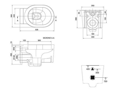 Унитаз подвесной 53,5x36см, без сиденья,  ZZ Scarabeo Bucket 8812