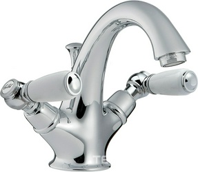 Смеситель для раковины, с д/к, (цв.хром), (2 ручки с белыми пласт. вставками SO - Sogno), Old italy KL