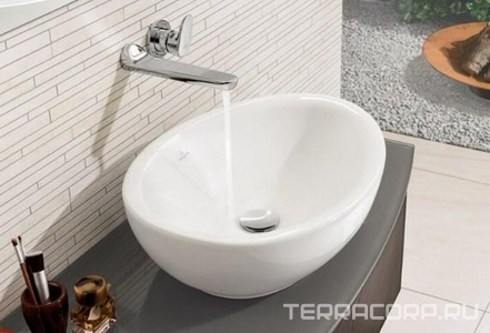 Раковина 595x440хh180мм, д/устан. на столешн., без отв.д/смес., без перелива, крепёж, стержень для д/к в компл, (цв.R1 white cer+), Aveo new gen ZZ Villeroy & Boch Aveo New Generation 413261R1