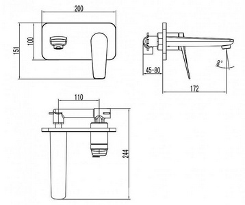 Смеситель для раковины Lemark BRONX, встраиаемый на 2 отверстия, донный клапан Click-Clack в компл.,цв. черный, ZZ Lemark Bronx LM3726BL