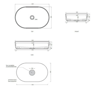 Раковина накладная на стол, овальная 60х38хh12,5мм, без отв.д/смес, без перелива и пробки слива, (цв.Gloss Black),  ZZ Ceramica Cielo Shui Comfort SHCOLAO60 (N) Gloss Black