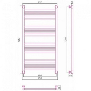Полотенцесушитель "+" 1200*600 мм, прямая перекладина, подключ. 3/4, комплектующие в комплекте, RAL 9005, черный матовый, ZZ Сунержа Богема 31-0220-1260