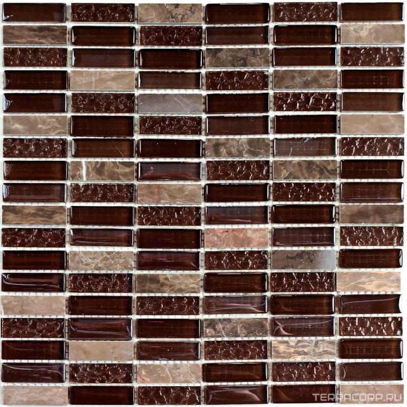 Мозаика Bonaparte Мозаика стеклянная с камнем Super Line (brown) (15x48x7) 30x30 Комбинированный, фото 2