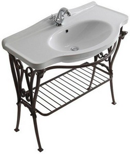 Структура напольная для раковины 95см, с полотенцедержателем и полкой-решёткой (металл цв. алюминий античный), крепёж в компл.,  ZZ Galassia Ethos 8455