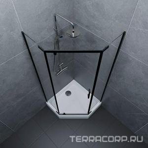 Душевая уголок -Блэк, 90х90х207 см, БЕЗ креплений к стене, поддон и сифон в компл., профиль - черный матовый, ZZ Triton Дека Щ0000059782