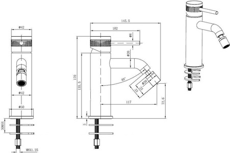 Смеситель для биде, с д/к, (цв.золото браш.),  ZZ Allen Brau Priority 5.31A04-GB
