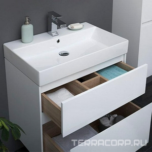 Тумба подвесная под раковину  60 белый, 495х436 мм,  БЕЗ раковины Sanovit (198206), 2 выдвижный ящика, цв. белый Aquanet Бруклин 203958