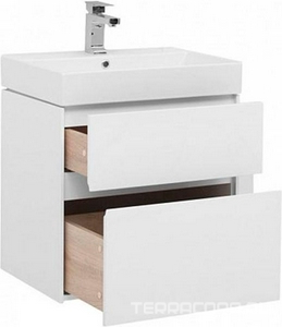 Тумба подвесная под раковину  60 белый, 495х436 мм,  БЕЗ раковины Sanovit (198206), 2 выдвижный ящика, цв. белый Aquanet Бруклин 203958