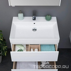 Тумба подвесная под раковину  60 белый, 495х436 мм,  БЕЗ раковины Sanovit (198206), 2 выдвижный ящика, цв. белый Aquanet Бруклин 203958