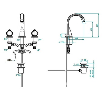 Смеситель для раковины, на 3 отв., с д.к., (цв. золото (Dore)) Mandarine cristal clair ZZ THG Mandarine Cristal CL U1D-F01-151