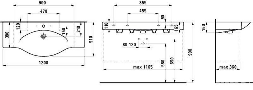 Раковина 1200х510мм, 1 отв. д/смес., с переливом, без п/держателя,  ZZ Laufen Palace 8.1170.4.000.104.1