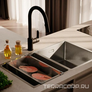 Смеситель для кухни Cuba, выдвижной излив, душ режим, поворотный излив, цв. черный матовый, ZZ Iddis cuba CUBBLP0i05