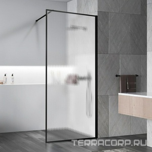 Душевая перегородка 1000хh2000мм, правая/левая, (стекло рифленое 8мм Easy Clean, укорачиваемый кронштейн 1200мм, фурнит.цв.черный матовый), ZZ Vincea Walk-In VSW-1HP100FLB