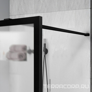 Душевая перегородка 1000хh2000мм, правая/левая, (стекло рифленое 8мм Easy Clean, укорачиваемый кронштейн 1200мм, фурнит.цв.черный матовый), ZZ Vincea Walk-In VSW-1HP100FLB