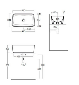 Раковина накладная на столешницу 57(52)х32хh19см, без отв.д/смесит., без перелива, Degrade ZZ Simas degrade DE10bi