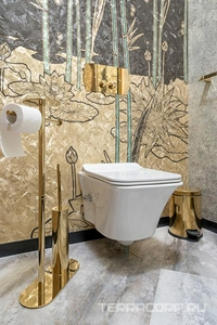 Стойка напольная двухпозиционная, держатель туал. бумаги, ершик, полотенцедержатель, полка цвет золото, ZZ Boheme Универсал 10953-G