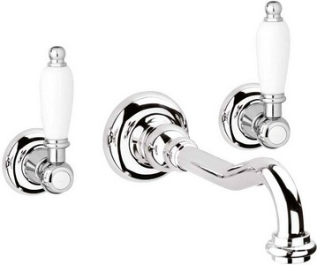 Смеситель для раковины, встраиваемый в стену, излив 215мм, (цв.хром, ручки пластик цв.белый),  ZZ Cezares Retro FIRST-BLS1-01-Bi