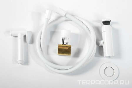 Смеситель совмещённый с гигиеническим душем, готовый комплект: лейка, шланг 120см., скрытая часть, (цв.белый матовый),  ZZ Cezares Leaf LEAF-DIF-BIO