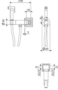 Смеситель совмещённый с гигиеническим душем, готовый комплект: лейка, шланг 120см., скрытая часть, (цв.белый матовый),  ZZ Cezares Leaf LEAF-DIF-BIO