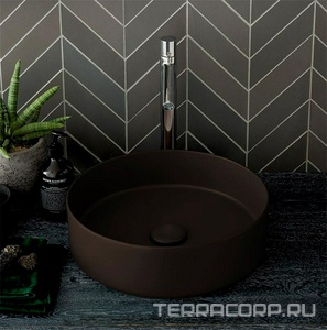 Раковина накладная на стол, круглая 40х40хh12,5мм, без отв.д/смес, без перелива и пробки слива, (цв.Lavagna),  ZZ Ceramica Cielo Shui Comfort SHCOLAT40 (LV) Lavagna